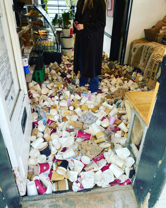 Exhibition of 'homegrown' paper cups.  Photo: @bakedinthebuff_