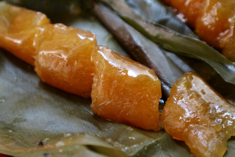 Banh gio is often eaten with honey or dipped in sugar.