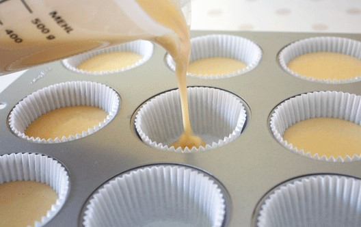 Pour batter into cupcake cups.