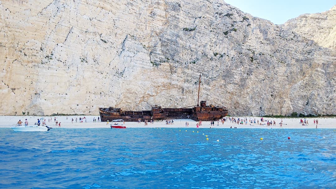 The famous MV Panagiotis is located on the white sand.  Photo: @kara_alls