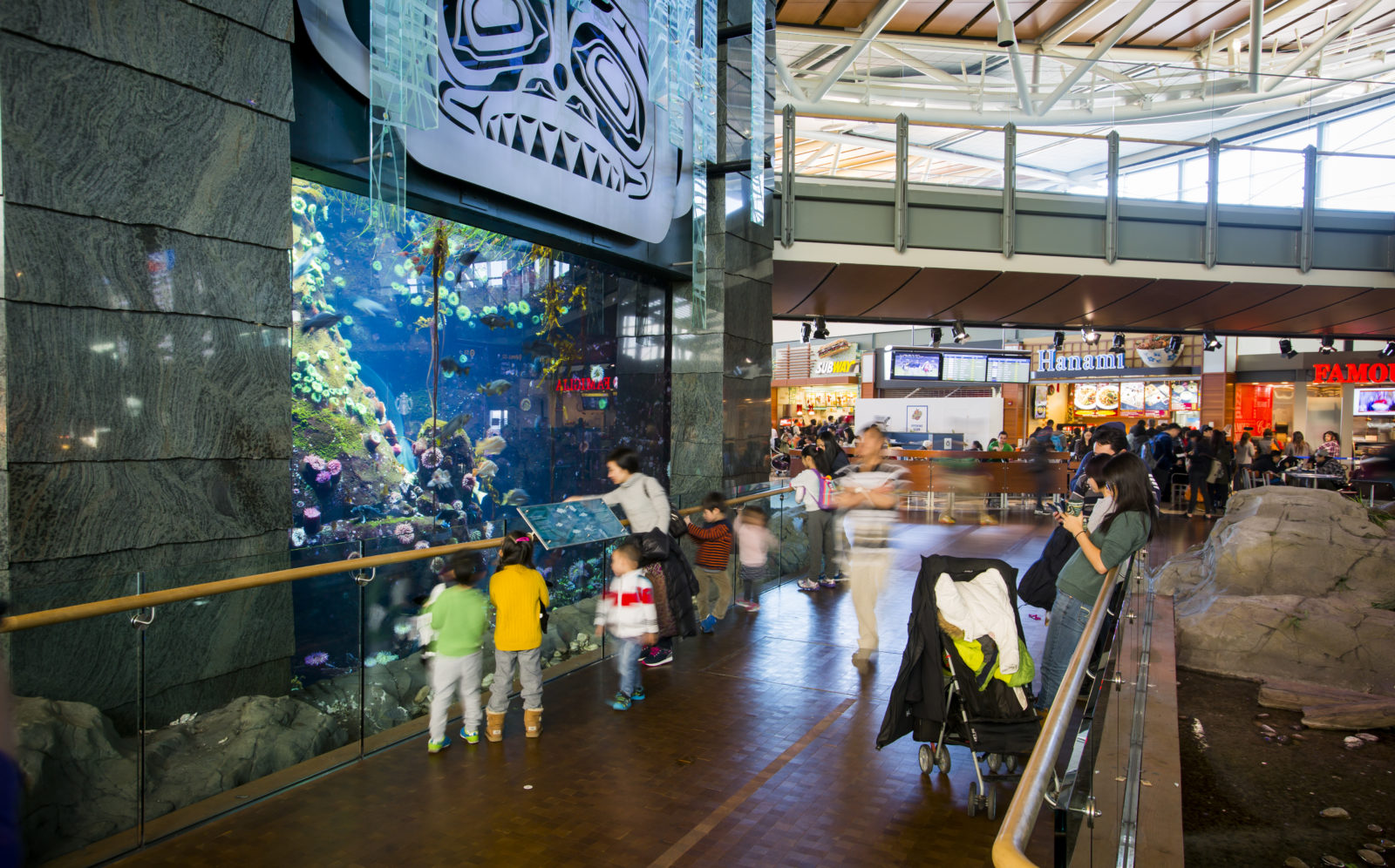 Vancouver International Airport is attractive to visitors who do not have the need to fly, because in addition to its basic function, it is also a place to display a number of sculpture collections and aquarium exhibitions.