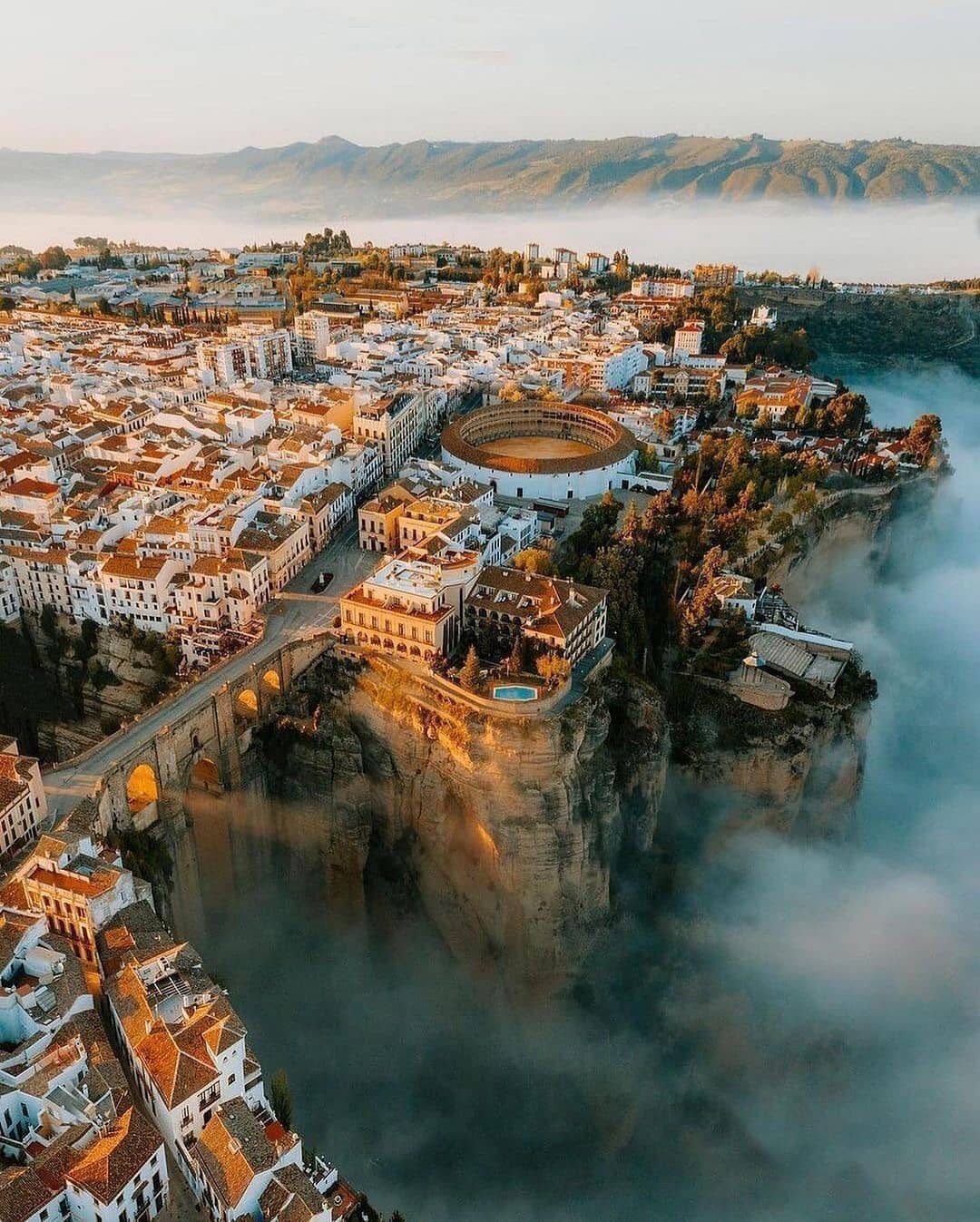 The town is located on the cliffs of Ronda in Spain.  Photo: @time2board